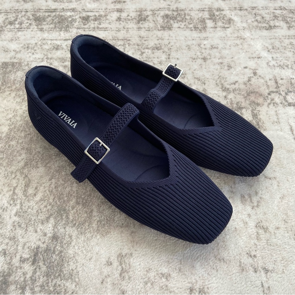 NWOB VIVAIA Square-Toe Margot Mary Janes Flats‎ Navy Blue 9-9.5 (EU 40.5) - Picture 5 of 12